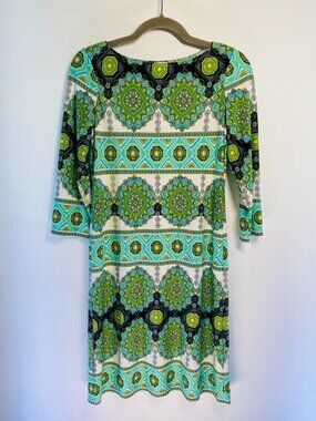 Maggy London Geometric Floral Print Dress 3/4 Sleeve Size 4